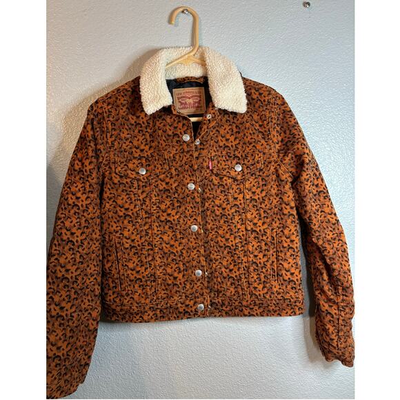 Levis Womens Leopard Print Original Corduroy Sherpa Trucker Jacket Size XS - Picture 1 of 3